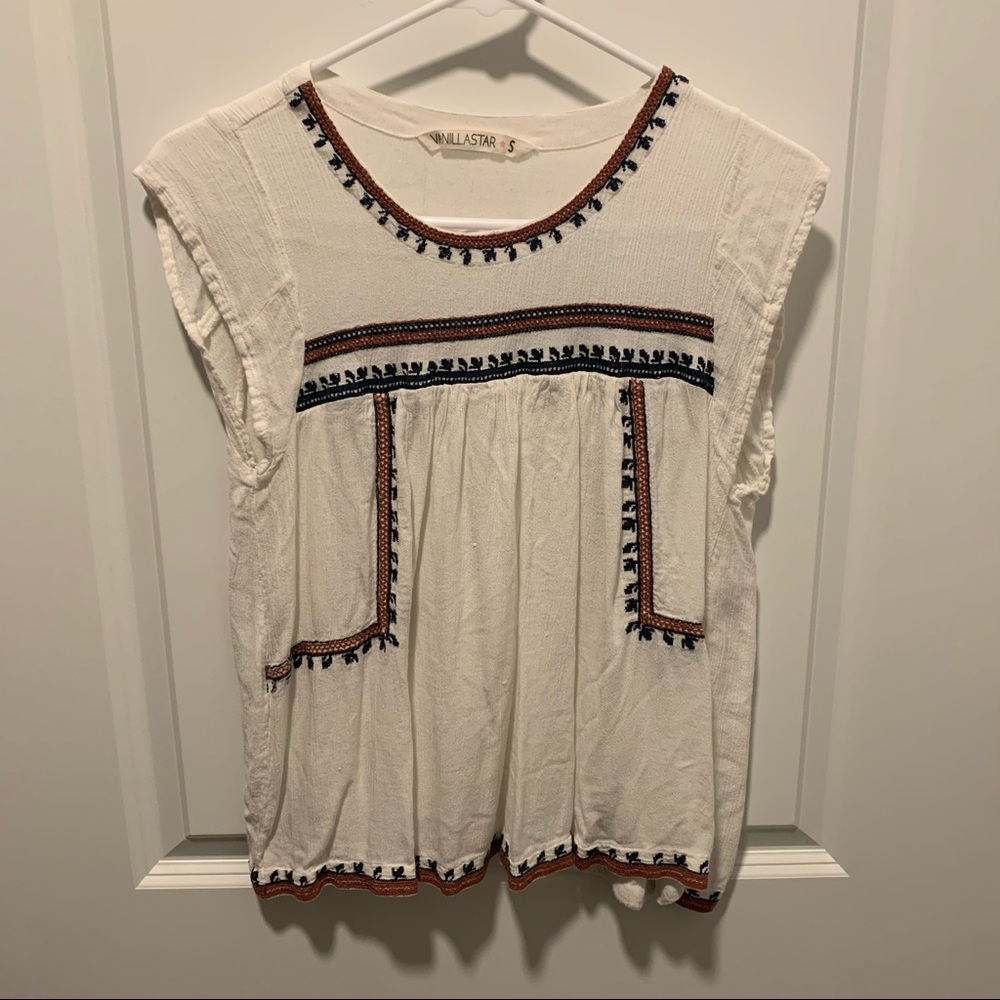 Boho White Cap Sleeve Blouse